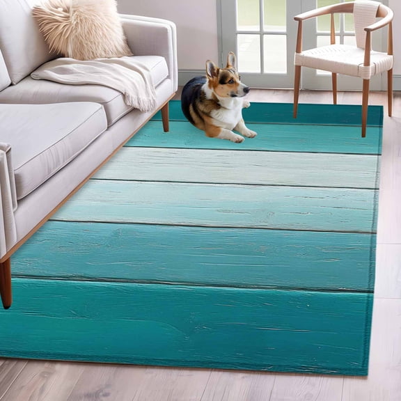 Aqua Ombre Area Rug 4x6 Washable Rug Non Slip Vintage Country Wooden Large Area Rug Indoor Floor Carpet for Entryway Bedroom Kitchen Living Room Home Office Dining Room Nursery