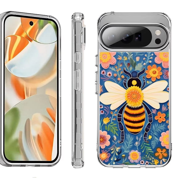 For Google Pixel 10 Pro XL Shockproof Protective Phone Case, by OneToughShield - Bee Flower