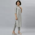 thumbnail image 5 of Janasya Indian Round Neck 3/4 Sleeve Bandhani Grey Poly Silk Kurta With Pant and Dupatta For Women, 5 of 8
