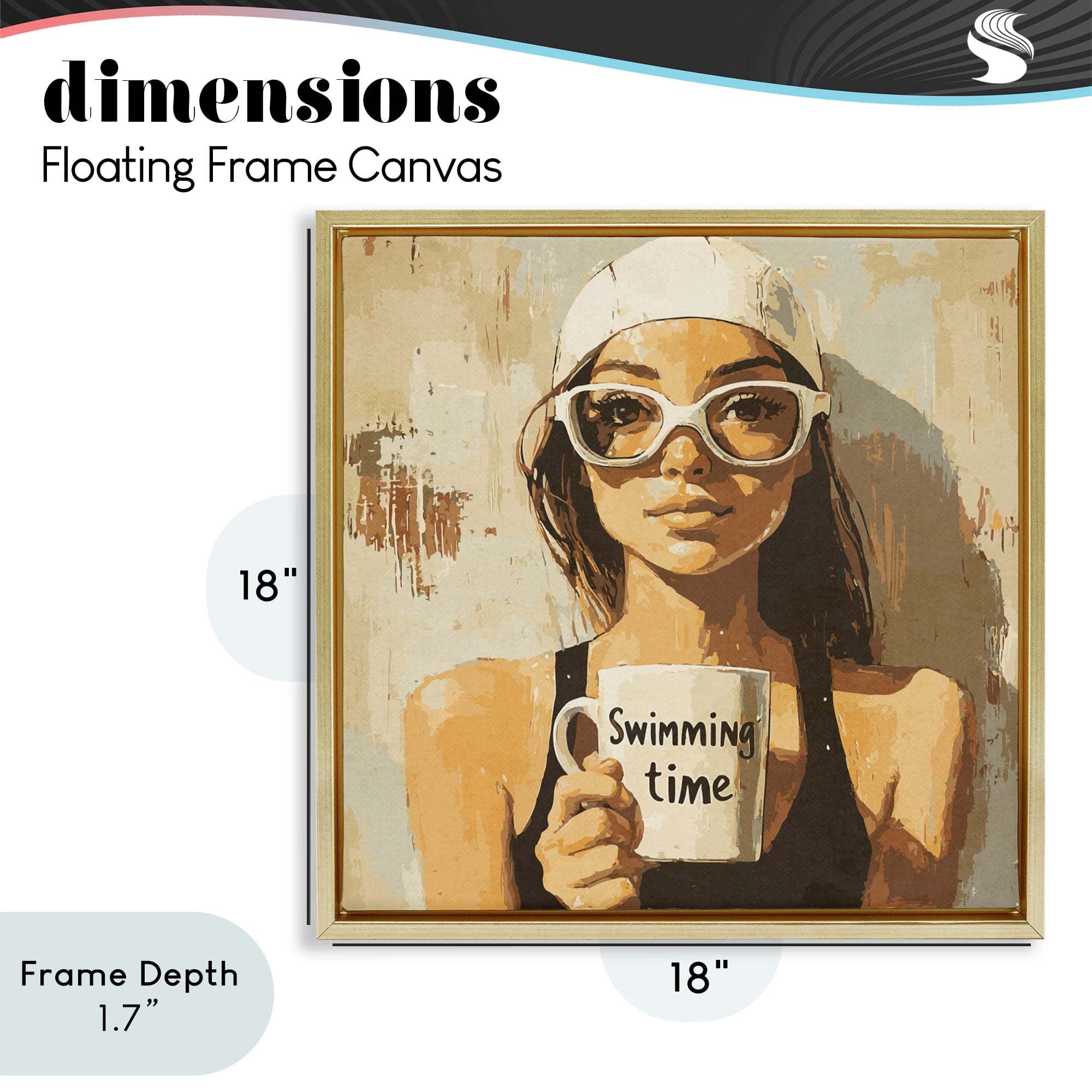 Stupell Industries Swimming Mug Girl Gold Framed Floater Canvas Wall Art, design by Layla Oz