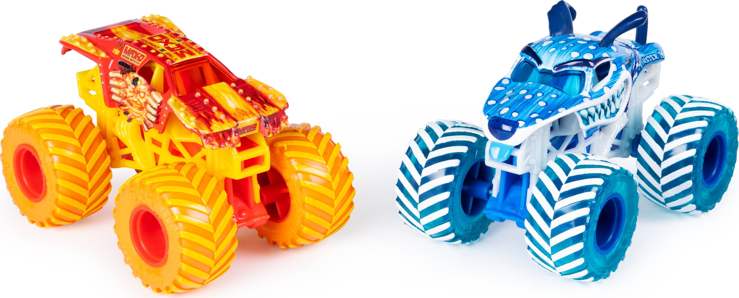 Monster Jam, Fire & Ice 2 Pack, Max D vs. Monster Mutt Dalmatian Monster Truck, Die-Cast Vehicles, Walmart Exclusive, 1:64 Scale
