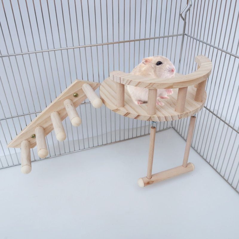 Hamster Climbing Toys for Cage Small Playground Natural Wood Swing Platform Ladder Chew Toy for Dwarf Hamsters