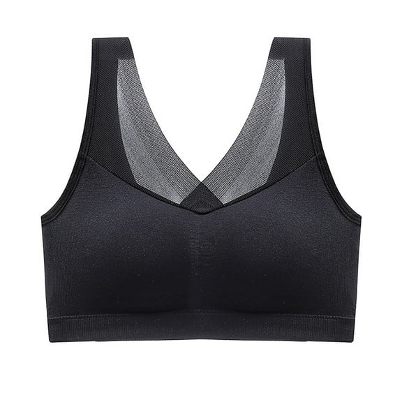 Fsqjgq Mesh Patchwork Sports Bras for Women Breathable Seamless Wireless Posture Correcting Wide Straps Plus Size Bralettes Comfort Underwear Push Up Bra M