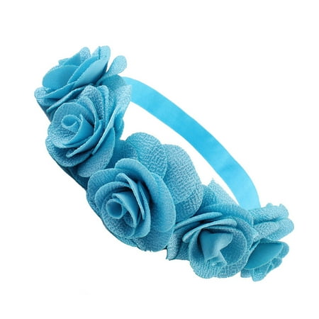 1/5pcs Beach Boho Baby Flower Headband Kids Flower Hair Girls Hairband Headwear - E-blue, Size