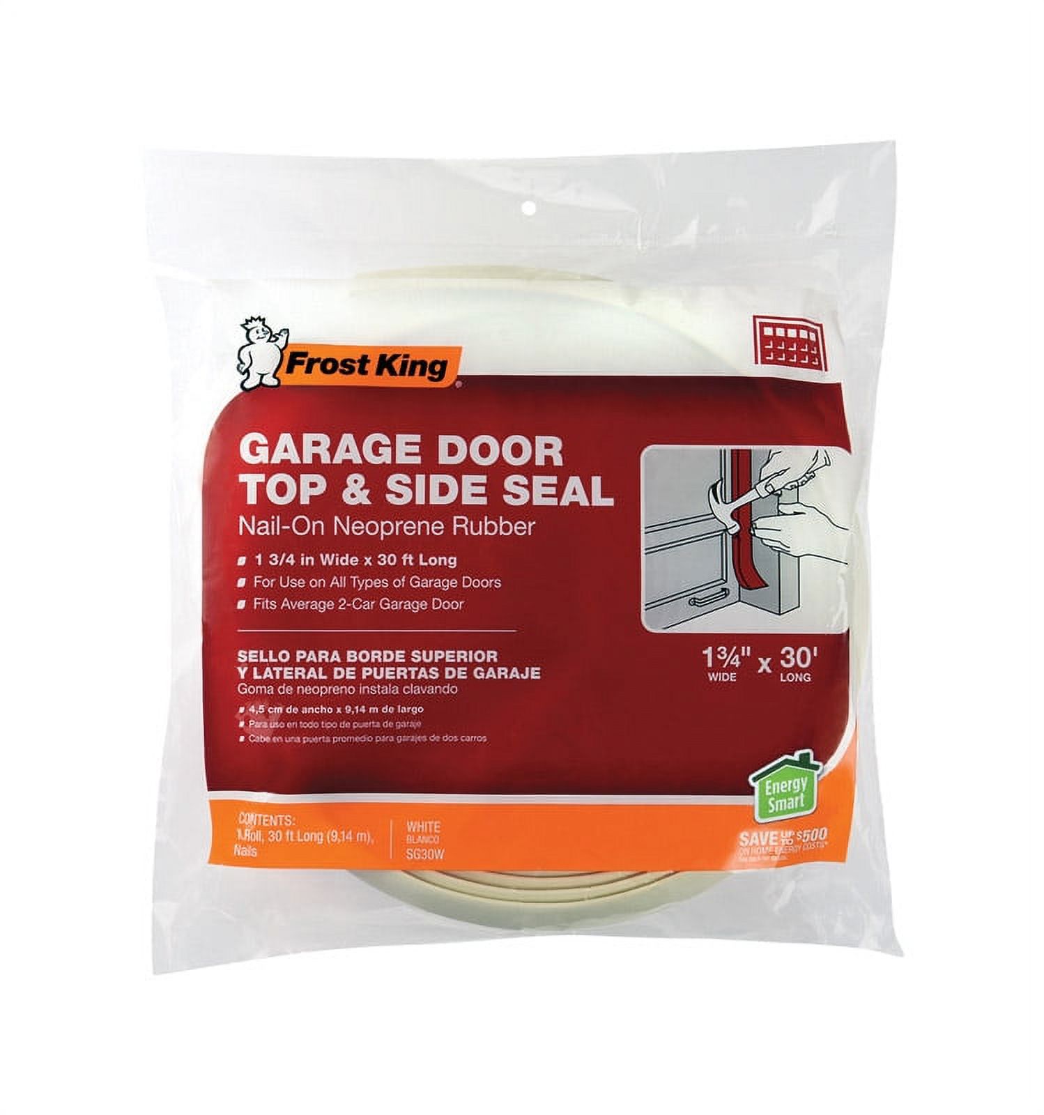 Frost King® SG30WH Plastic Garage Door Side and Top Weatherstrip Kit 1-3/4-inch x 30-feet