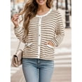 thumbnail image 4 of Cueply Women's Cardigan Sweater Long Sleeve Striped Button Knit Jackets Coats Outwear with Pockets, 4 of 7