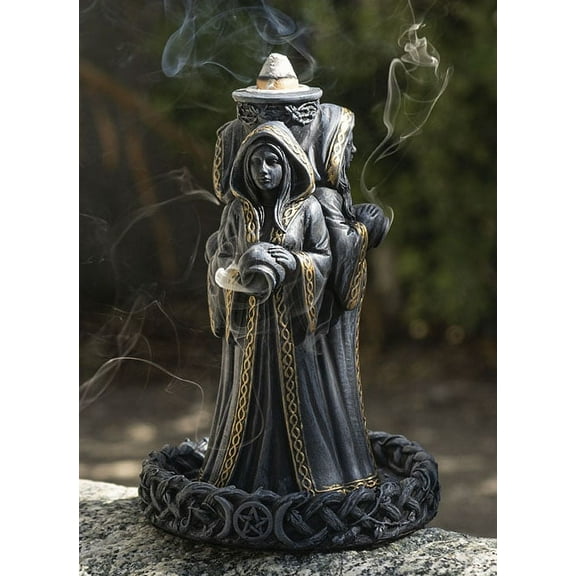 Wicca Triple Moon Goddess Maiden Mother And Crone Pagan Backflow Incense Burner