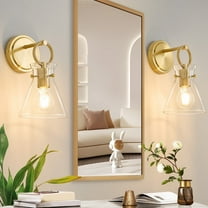 Deyidn 11.42 inch Gold Modern Wall Sconces, Set of 2 Industrial Lights with Clear Cone Glass Shades for Bedroom Hallway