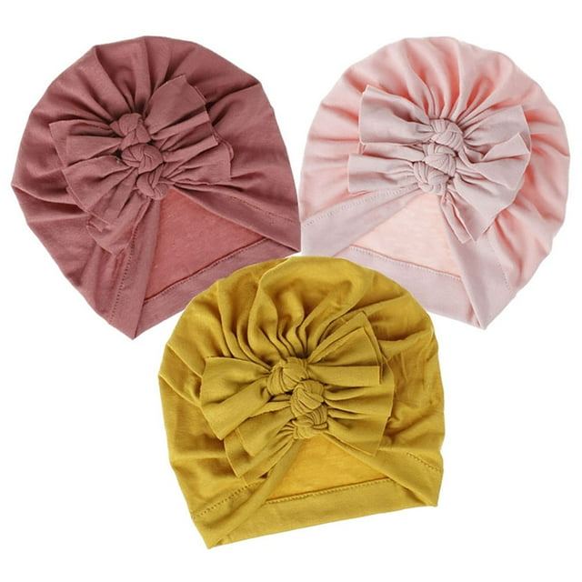 Baby Turban Hats Bowknot 3PCS Cotton Breathable Knot Caps Head Wraps for Newborn