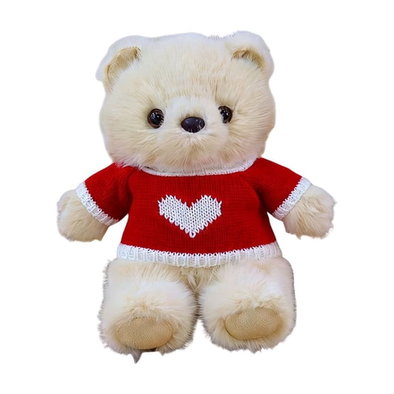 Valentine's Day Gift Khaki Plush Teddy Bear Stuffed Animals Toys Dolls with Red Heart Sweater Gifts for Women 12in