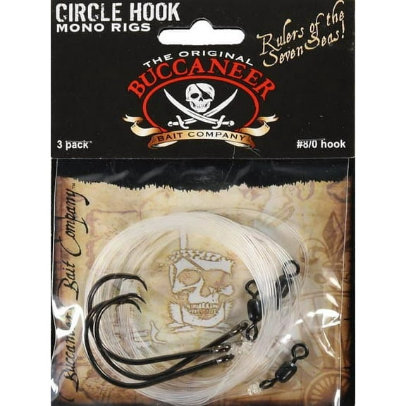 Buccaneer Cirlce Hook Monofiliment Rig, Size 8/0, 3 Count