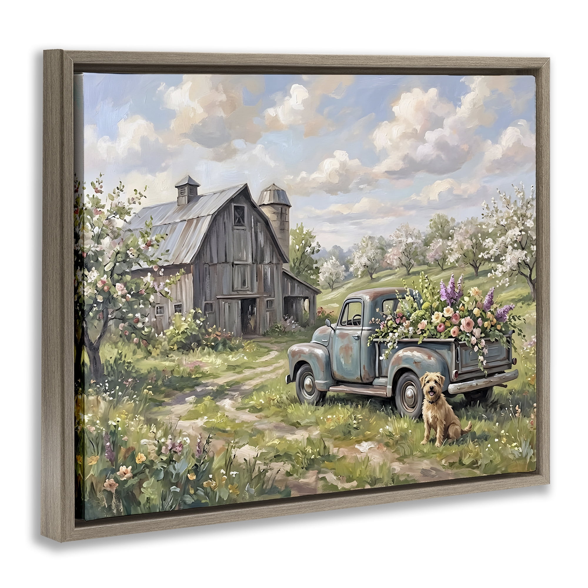 Stupell Industries Proud Dog by Truckload of Flowers Brown Framed Floater Canvas Wall Art, design by Tabz Jones