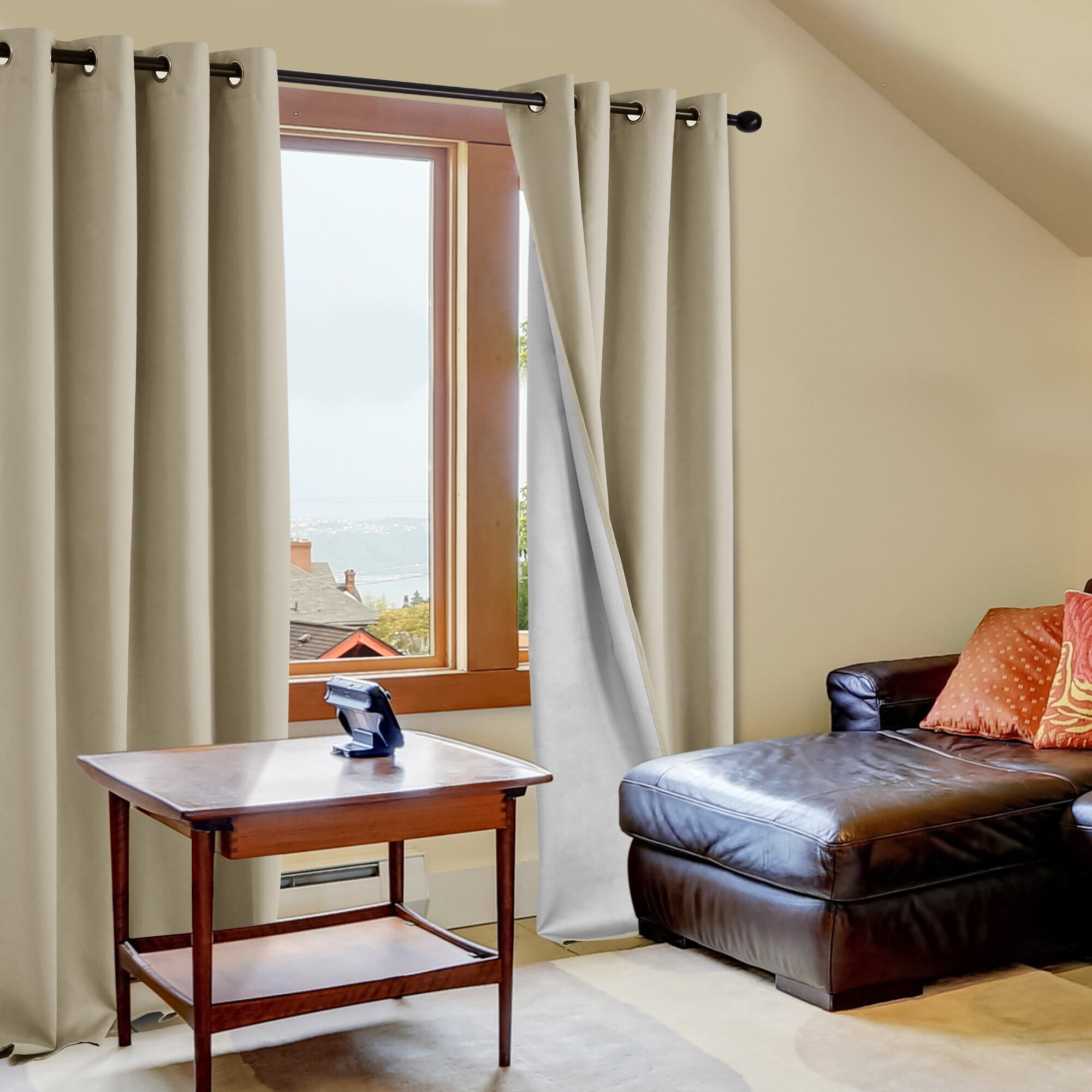 Deconovo Blackout Curtains for Kids Room with Silver Coating Heavy Material 42x63 inch Beige 2 Panels