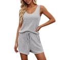 thumbnail image 3 of JIAYUE Women's Two Piece Set Casual Scoop Neck Sleeveless Tank Top And Shorts With Pocket Drawstring Solid Color Comfortable Summer Outfit Sets, 3 of 6