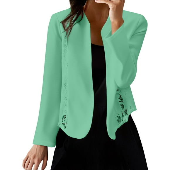 Jindong Fashion Coat for Women, Autumn Lightweight Lace Patchwork Slim Long Sleeved Coat, Women's Coats Green