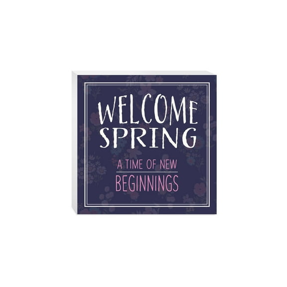 Spring New Beginnings Purple Floral 10 x 10 Wood Tabletop Sign Plaque