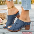 thumbnail image 6 of Rokment Geometric High Heels Dressy Slides Sandals for Women Ladies 2026 Fashion Casual Leather Open Peeptoe Orthopedic Platform Block Heeled Dress Slip on Summer Shoes Blue Size 8.5, 6 of 6