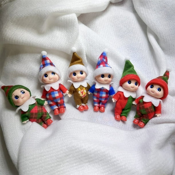 Mini muñecas elfo bebé de Navidad, elfos pequeños, manualidades de bondad brillante, muñecos de bebé, decoración de juguete en el estante, regalo para niña y niño