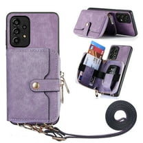for Samsung Galaxy A23 5G Wallet Case, Crossbody Phone Purse with Card Holder for Women, Zipper PU Leather Carrying Cover Gift with Shoulder Strap Kickstand Anti-drop for A23 5G - Purple