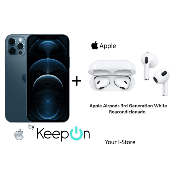 apple iphone 12 pro max 128 incluye protector de pantalla keepon  apple airpods 3rd generation white pacific blue azul pacifico apple reacondicionado