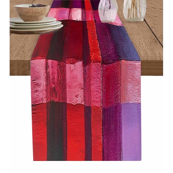 Ldtrchee Red Purple Table Runner 72 Inches, Striped Plaid Modern Abstract Oil Painting Bed Runner Dresser Scarves Tabletop for Indoor Outdoor Parties/Ceremony/Banquet, 18" x 72"