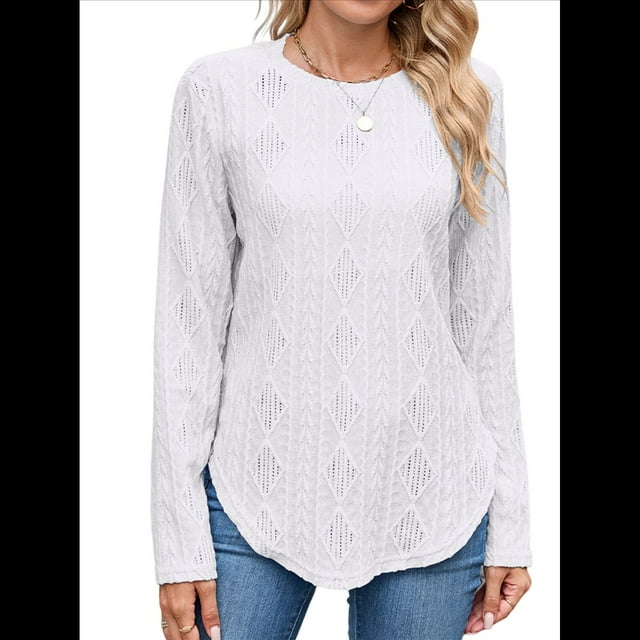Camiseta Informal de Larga para Mujer, con Cuello Redondo, Dobladillo Curvo y Botones en la Espalda, Estilo Moderno y Holgado. M
