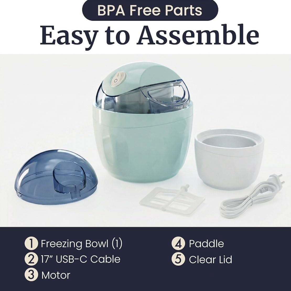 Small Home Mini Ice Cream Maker, Personal Ice Cream Maker for Individual Servings & Frozen Yogurt, Just 15 Minutes One-Touch Dessert Maker