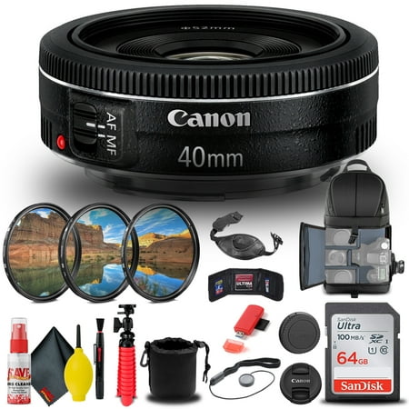 Canon EF 40mm F/2.8 STM Lens (6310B002) + Filter + BackPack + 64GB Card + More (International Version)