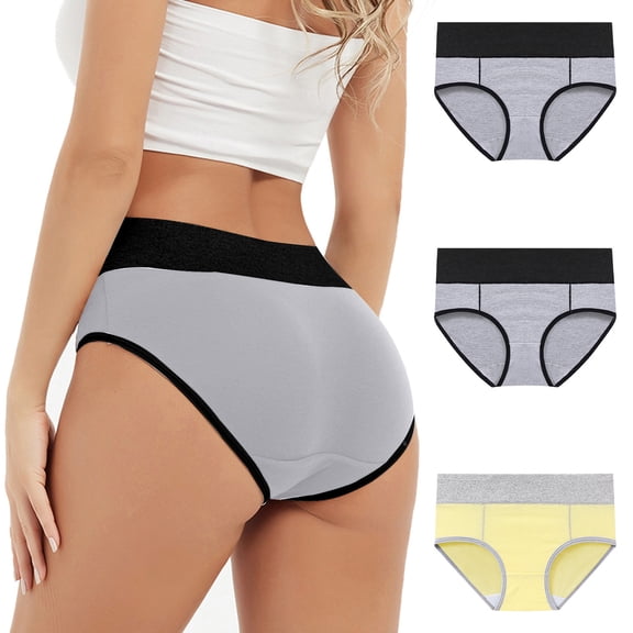 Hipattires Womens 3 Pack Panties Plus Size Briefs High Cut Loose Comfort Breathable Packs Underwear for Women Mix Color
