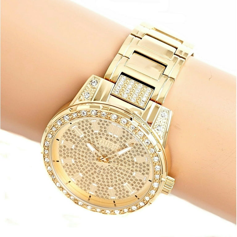 GUESS Gold-Tone and Rhinestone Analog Watch U1339G2