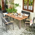 thumbnail image 1 of Gymax 5PCS Patio Rattan Dining Set Acacia Wood Tabletop Stackable Chair Bench, 1 of 10