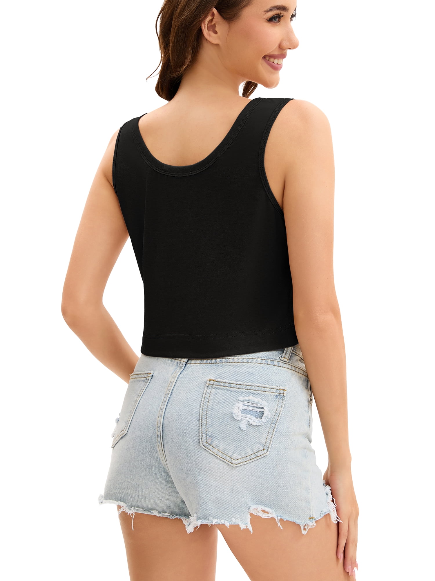 DARING DIVA Women's Crop Casual Loose Sleeveless Basic Tank Top L Black