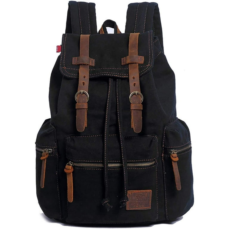 High Capacity Vintage Travel Canvas Leather Backpack School Bag for  Men,Computers Laptop Backpacks Rucksack,Shoulder Camping Hiking Backpacks  Bookbag