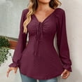 thumbnail image 3 of Women Casual Tie Front Ruched Drawstring Long Sleeve Jacquard Shirt Elegant Flowy Tunic Tops, 3 of 3