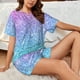 thumbnail image 4 of Balery Multicolor Glitter Conjunto de Pijama para Mujer con Estampado, Dos Piezas de Manga Corta y Shorts, Ropa de Dormir Suave con Cuello Redondo y Bolsillos-Large, 4 of 6