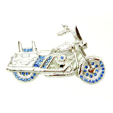 Gorgeous Crystal Motorcycle Pin Brooch - Blue
