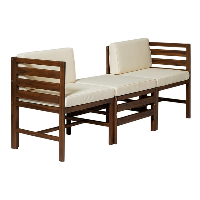 Walker Edison Chaise Modulaire en Bois Massif pour Extérieur + Ottoman en Brun Foncé