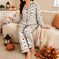 thumbnail image 2 of MEZZALL Women Halloween Autumn Button Front Long Sleeve Lapel Top With Chest Pocket Elastic Waist Full Length Pants Pajama Set Casual Home Wear Pajamas Vacation 2 Piece Pjs, 2 of 4