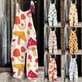 thumbnail image 2 of QATAINLAV Women's Summer Jumpsuits Casual Linen Wide Leg Rompers Loose Sleeveless Adjustable Straps Overalls Cute Mushroom Printed Playsuit with Pockets, Red, XL, 2 of 7