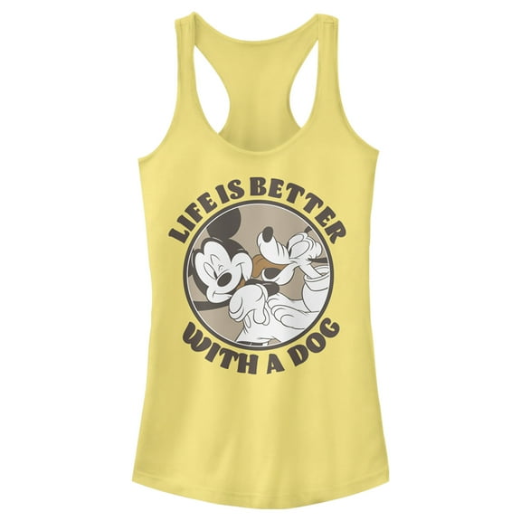 Junior's Mickey & Friends Life is Better with a Dog Racerback Tank Top Banana Medium