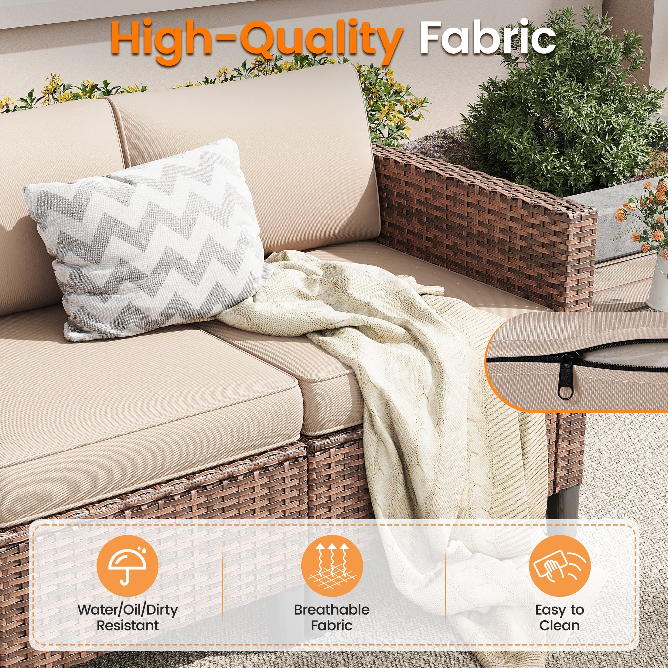 POTEBAN Patio Set, 7 Pieces Outdoor Furniture Sets with Rocking Swivel Chairs, Wicker Rattan, Waterproof Covers for Backyard