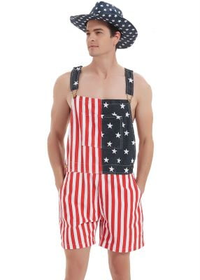 Denim Overalls with Printed American Flag Overalls with Bibs for Men ...