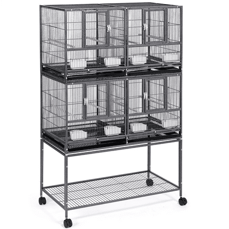 Yaheetech Double Stackable Wide Bird Cage with Rolling Stand,Hammered Black