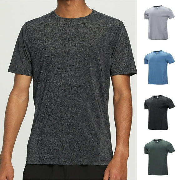 Under $10 Steals!Summer Fashion Plus Size Mens Shirts Solid Color Loose Round Neck Ice Silk Training Clothes Priming Short Sleeve