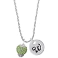 thumbnail image 1 of Delight Jewelry Silvertone Lime Green Crystal Sparkle Spinner Silvertone Script Initial Disc - W - Charm Necklace, 20"+3", 1 of 4
