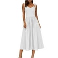 thumbnail image 1 of Htigea Robes en Coton et Lin pour Femmes Élégantes Robe Maxi à Bretelles Spaghetti Dos Nu Plissée Fluide de Plage Blanche,m, 1 of 9