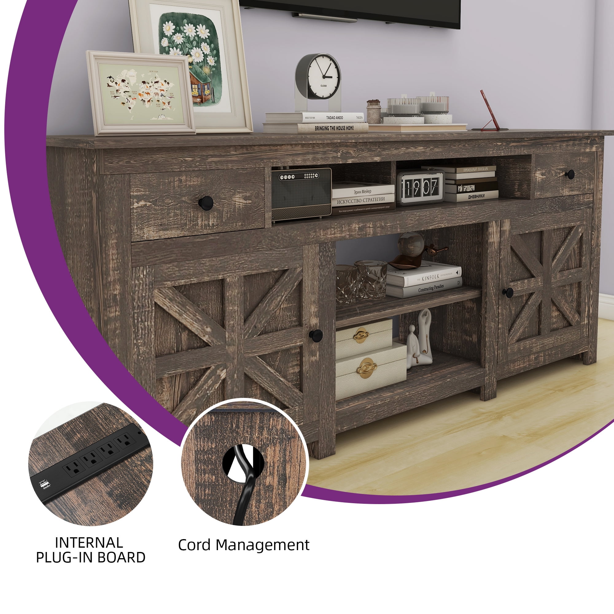 Uforic 70'' Farmhouse TV Stand, Entertainment Center with 2 Shelves, Suitable for TVs up to 80'',Oak