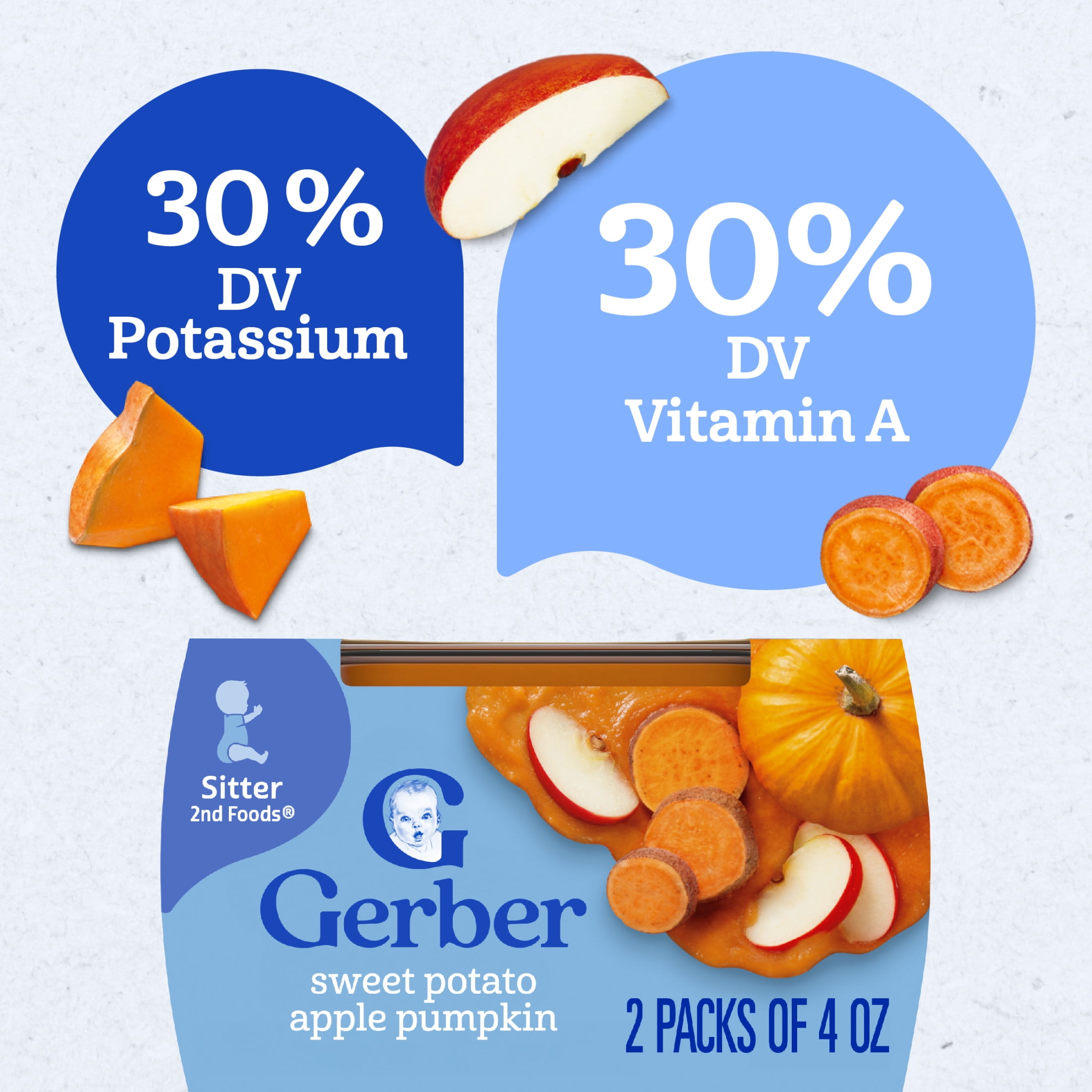 (12 pack) Gerber 2nd Foods Natural for Baby Veggie Power Baby Food, Sweet Potato Apple Pumpkin, 4 oz Tubs (2 Pack)