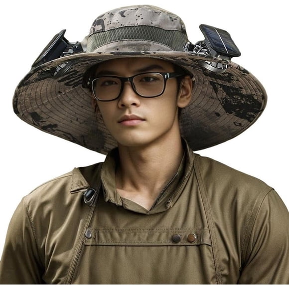 Wide Brim Fishing Hat with Solar Fan, XXL Oversize Big Head Men Sun Hat with UPF 50+ Protection for Outdoor Hiking Camping