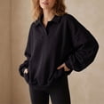 thumbnail image 4 of Black Sweatshirt for Women s Oversized Half Zip Pullover Long Sleeve Sweatshirt Quarter Zip Hoodie Sweater Teen Girls Fall Blouse Clothes with Pockets, 4 of 5